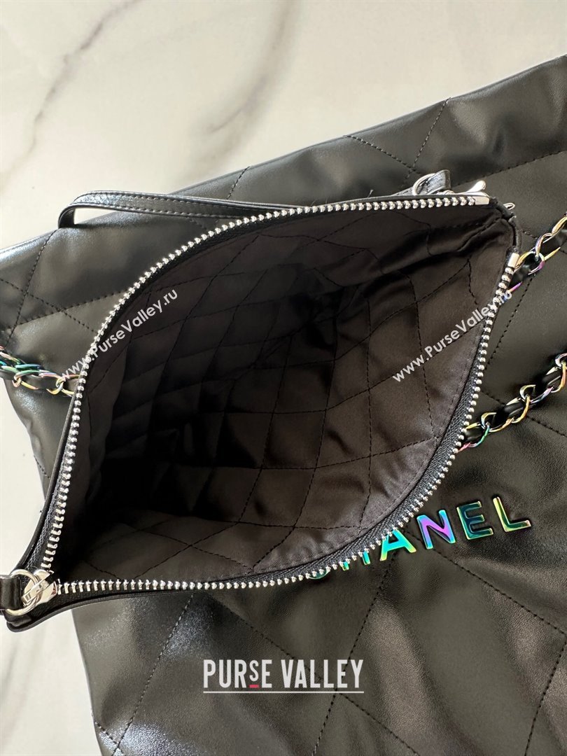 Chanel 22 Calfskin Small Shopping Bag AS3260 with Iridescent Logo Black 2024 (YEZI-24031209)