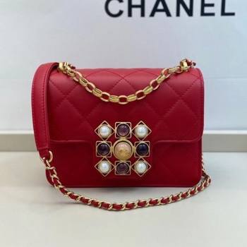 Chanel Quilted Calfskin Flap Bag with Resin Stone Charm AS1889 Red 2020 TOP (SMJD-20112112)