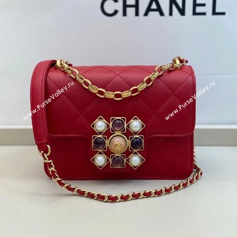 Chanel Quilted Calfskin Flap Bag with Resin Stone Charm AS1889 Red 2020 TOP (SMJD-20112112)