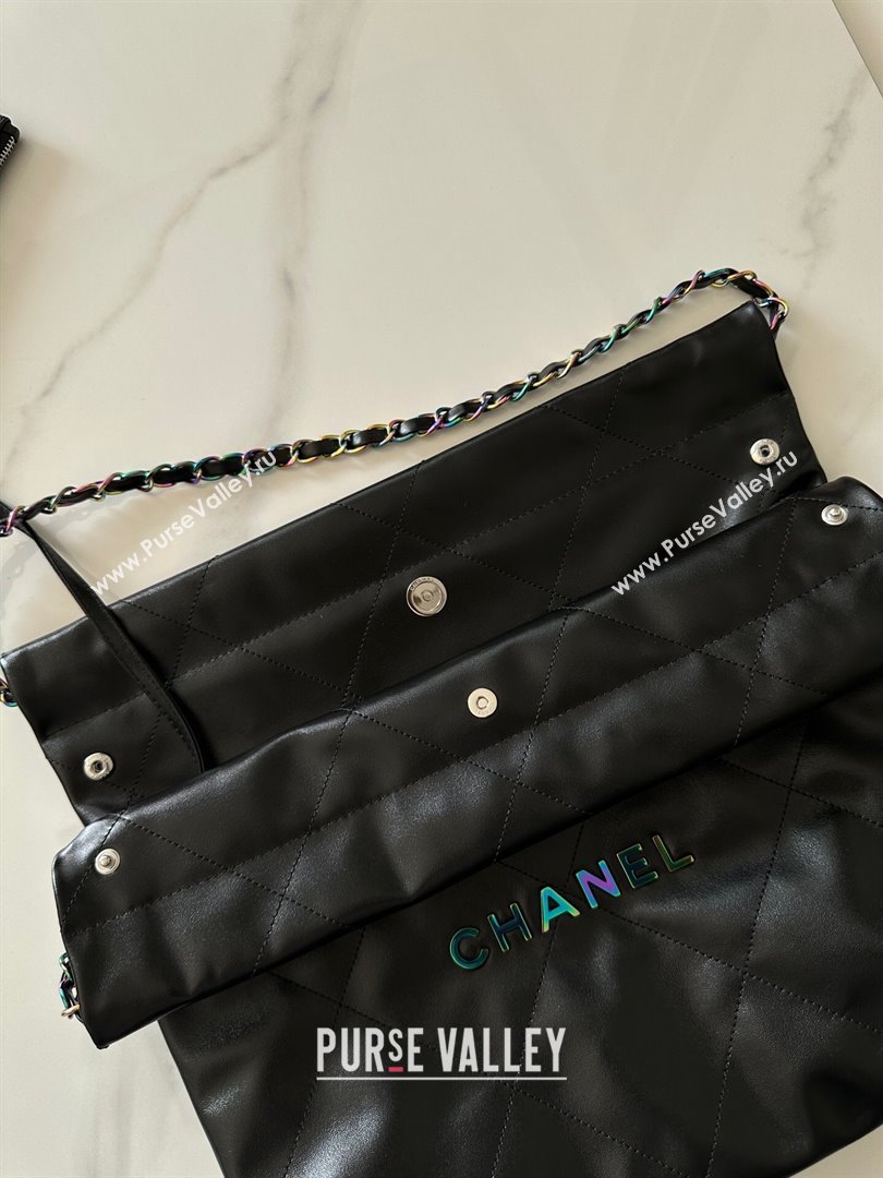 Chanel 22 Calfskin Small Shopping Bag AS3260 with Iridescent Logo Black 2024 (YEZI-24031209)