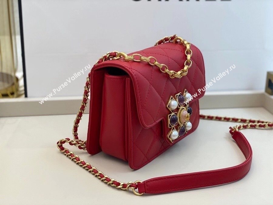 Chanel Quilted Calfskin Flap Bag with Resin Stone Charm AS1889 Red 2020 TOP (SMJD-20112112)