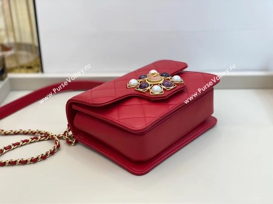 Chanel Quilted Calfskin Flap Bag with Resin Stone Charm AS1889 Red 2020 TOP (SMJD-20112112)