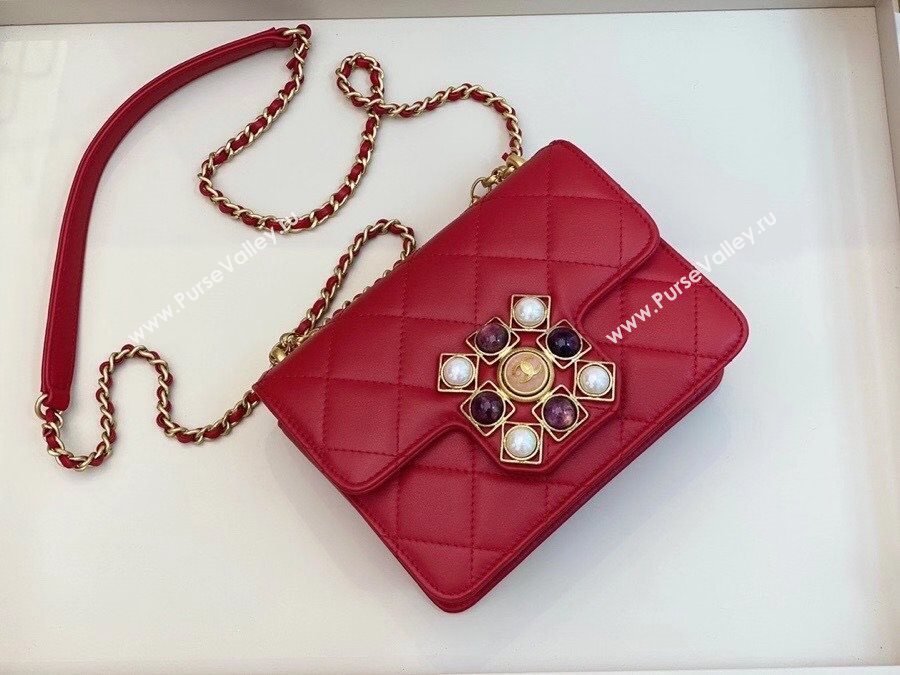 Chanel Quilted Calfskin Flap Bag with Resin Stone Charm AS1889 Red 2020 TOP (SMJD-20112112)