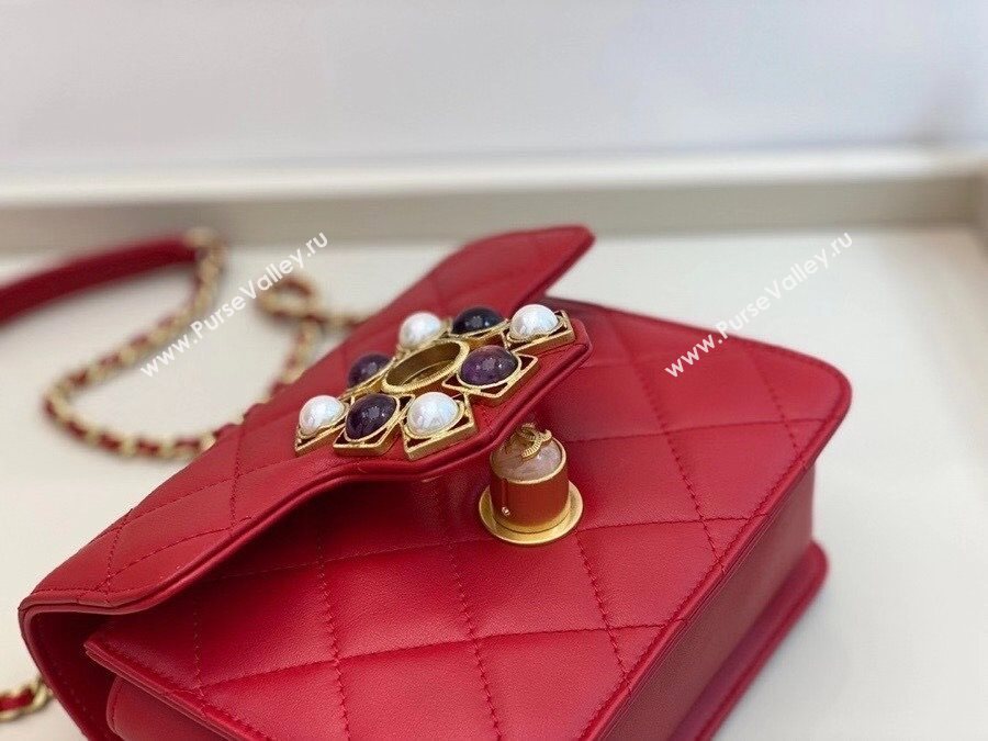 Chanel Quilted Calfskin Flap Bag with Resin Stone Charm AS1889 Red 2020 TOP (SMJD-20112112)