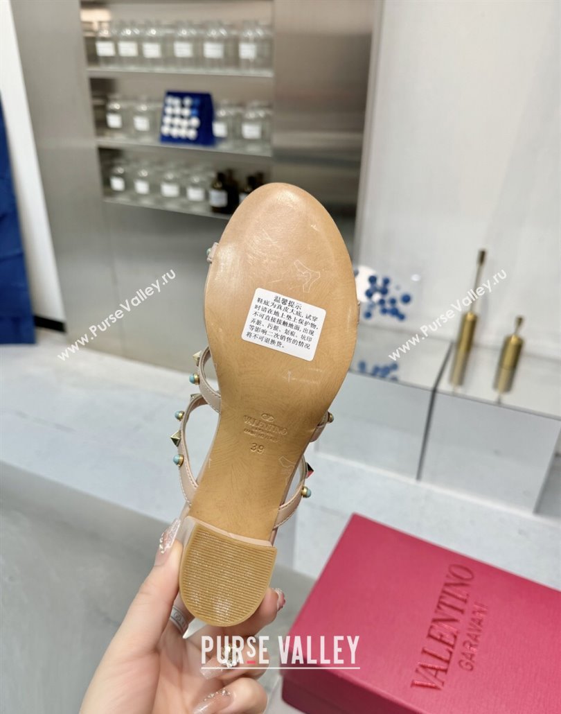 Valentino Rockstud Heel Slides Sandal 6.5cm in Calfskin with Stones Beige 2025 VLTN042803 (XL-250428059)
