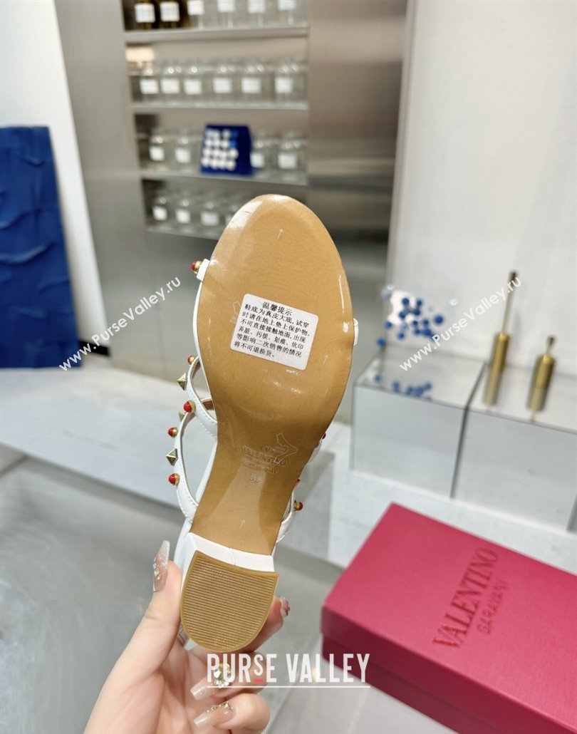 Valentino Rockstud Heel Slides Sandal 6.5cm in Calfskin with Stones Optic White 2025 VLTN042803 (XL-250428060)