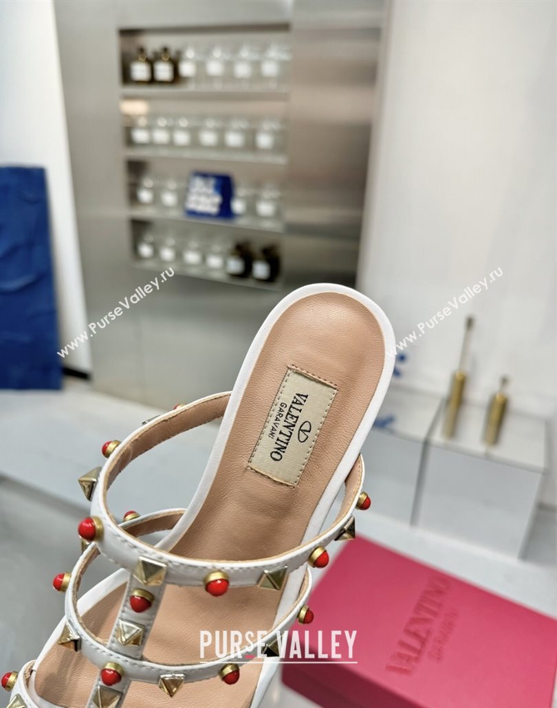 Valentino Rockstud Heel Slides Sandal 6.5cm in Calfskin with Stones Optic White 2025 VLTN042803 (XL-250428060)