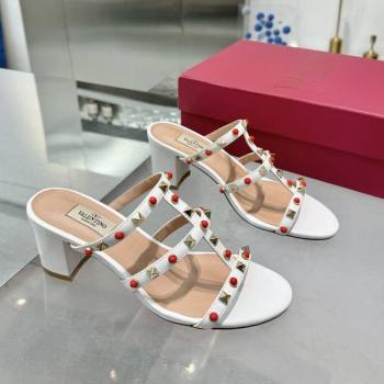 Valentino Rockstud Heel Slides Sandal 6.5cm in Calfskin with Stones Optic White 2025 VLTN042803 (XL-250428060)