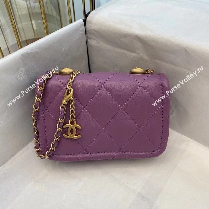 Chanel Quilted Lambskin Belt Bag with Metal Buttons A81018 Purple 2020 (SMJD-20112302)