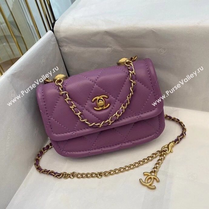 Chanel Quilted Lambskin Belt Bag with Metal Buttons A81018 Purple 2020 (SMJD-20112302)