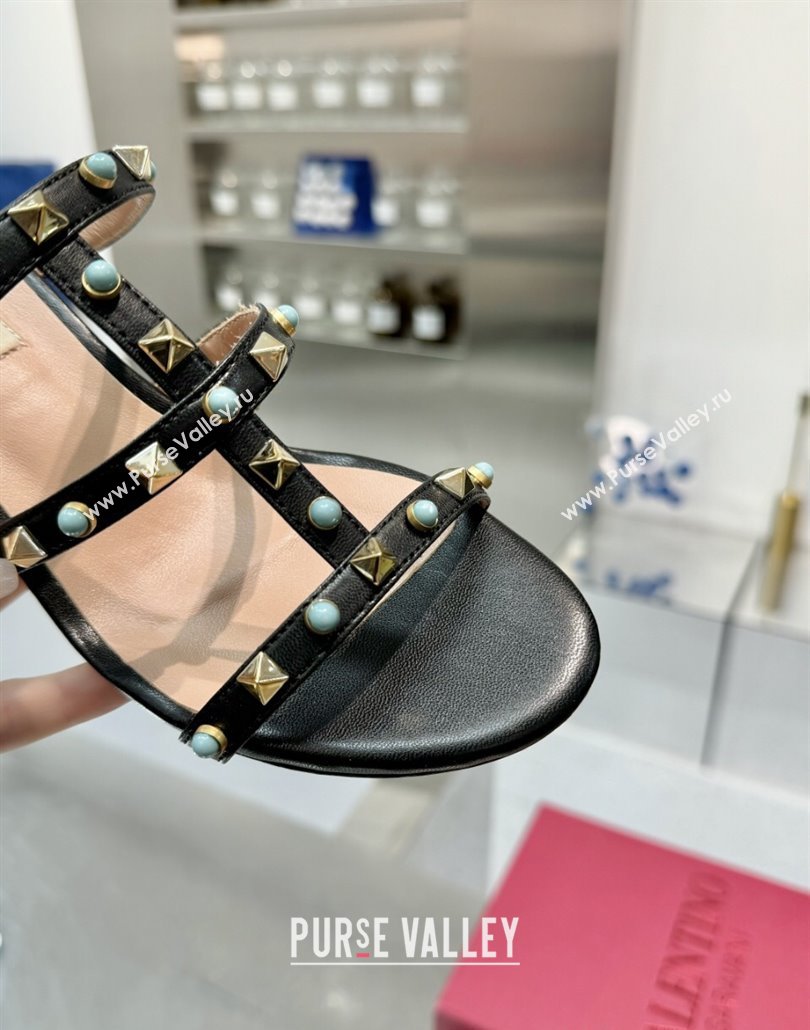 Valentino Rockstud Heel Slides Sandal 6.5cm in Calfskin with Stones Black 2025 VLTN042803 (XL-250428061)