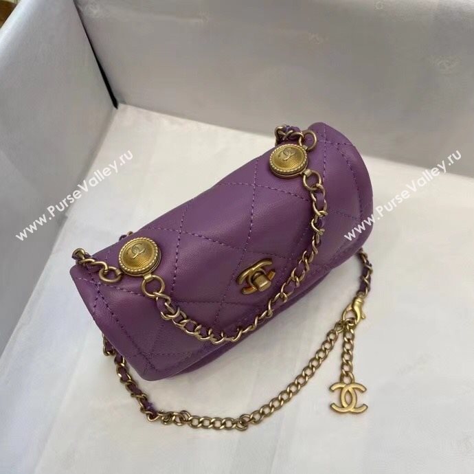 Chanel Quilted Lambskin Belt Bag with Metal Buttons A81018 Purple 2020 (SMJD-20112302)