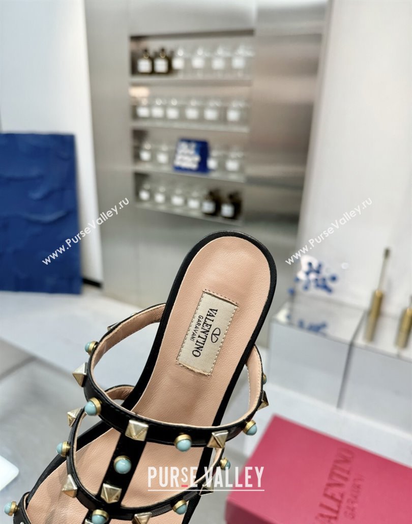 Valentino Rockstud Heel Slides Sandal 6.5cm in Calfskin with Stones Black 2025 VLTN042803 (XL-250428061)