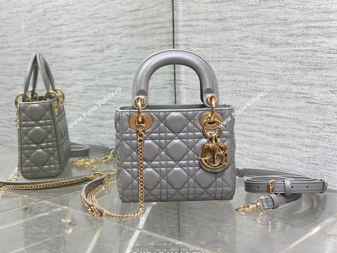 Dior Mini Lady Dior Bag in Grey Pearlescent Cannage Lambskin 2024 (XXG-24070301)