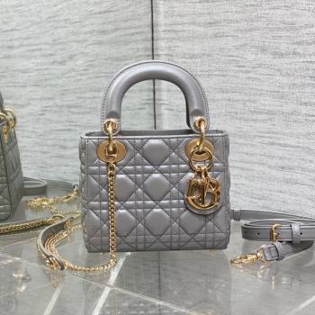 Dior Mini Lady Dior Bag in Grey Pearlescent Cannage Lambskin 2024 (XXG-24070301)
