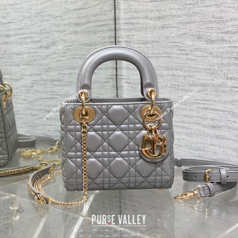 Dior Mini Lady Dior Bag in Grey Pearlescent Cannage Lambskin 2024 (XXG-24070301)