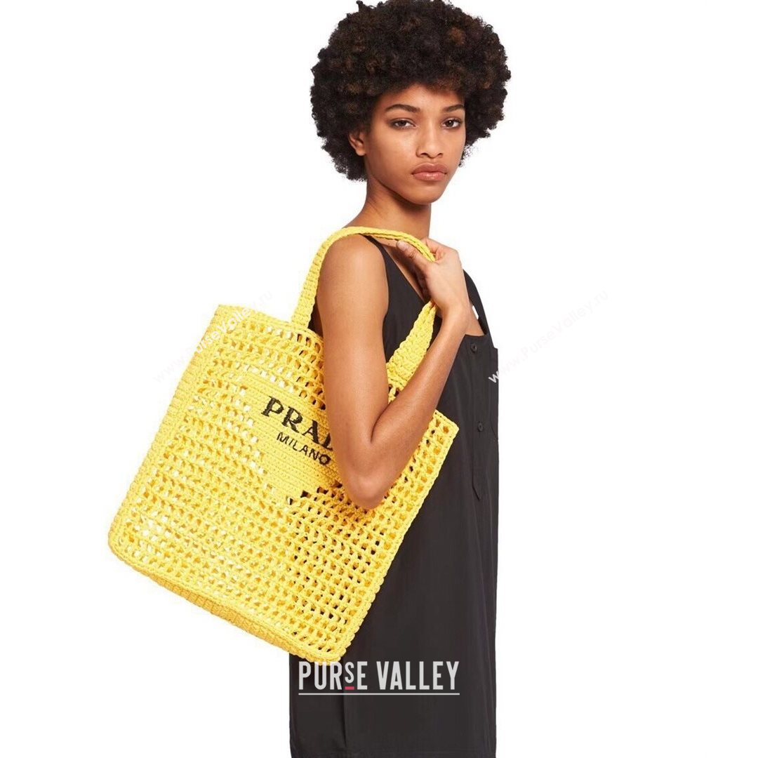 Prada Woven Raffia Tote Bag 1BG393 Yellow 2021 (YZ-21080419)