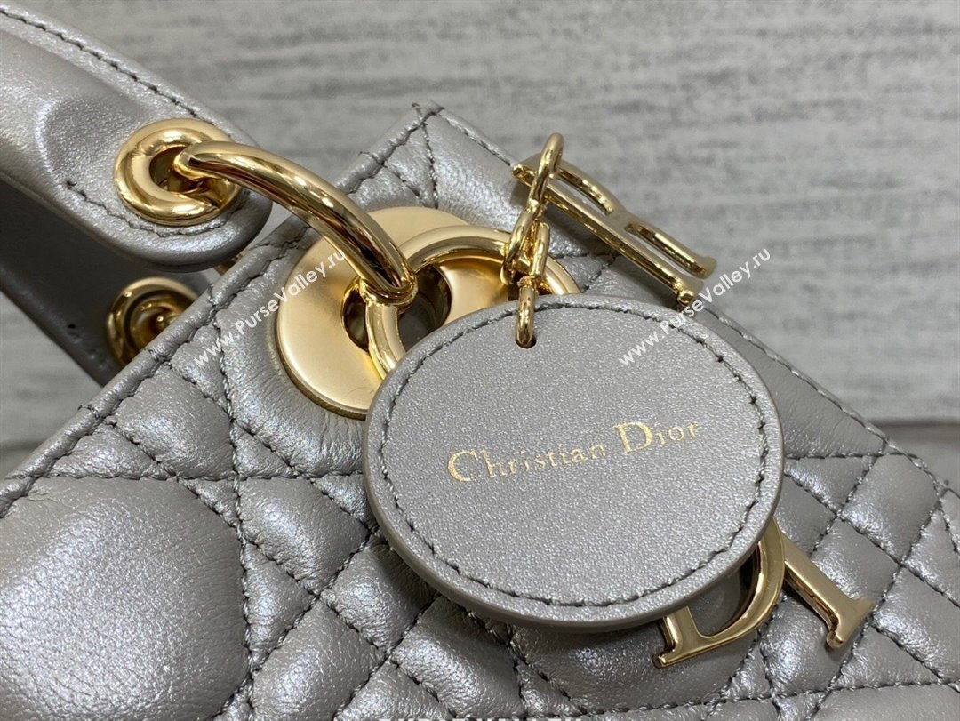 Dior Mini Lady Dior Bag in Grey Pearlescent Cannage Lambskin 2024 (XXG-24070301)