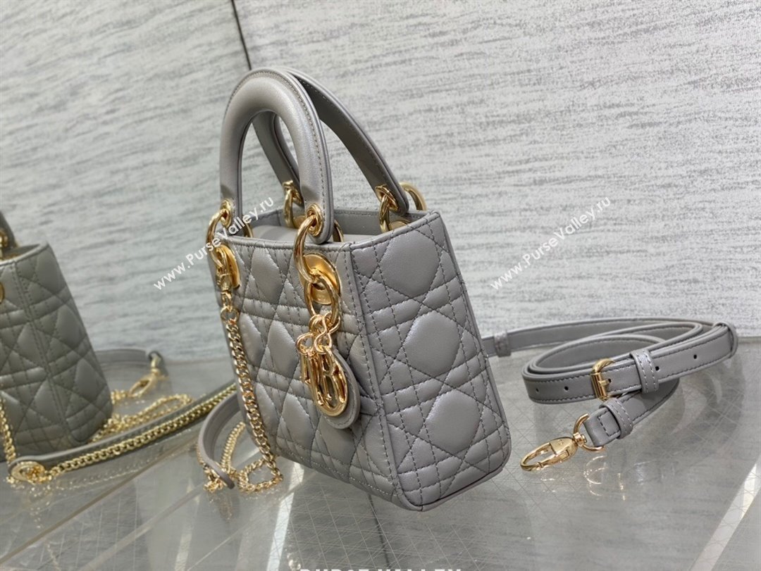 Dior Mini Lady Dior Bag in Grey Pearlescent Cannage Lambskin 2024 (XXG-24070301)