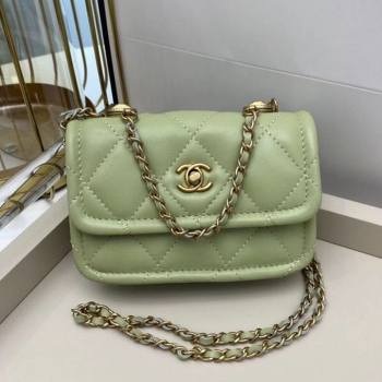 Chanel Quilted Lambskin Mini Flap Bag with Metal Button AP1664 Green 2020 (SMJD-20112305)