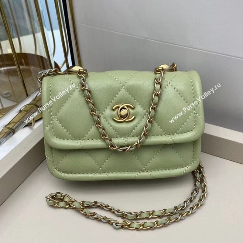 Chanel Quilted Lambskin Mini Flap Bag with Metal Button AP1664 Green 2020 (SMJD-20112305)