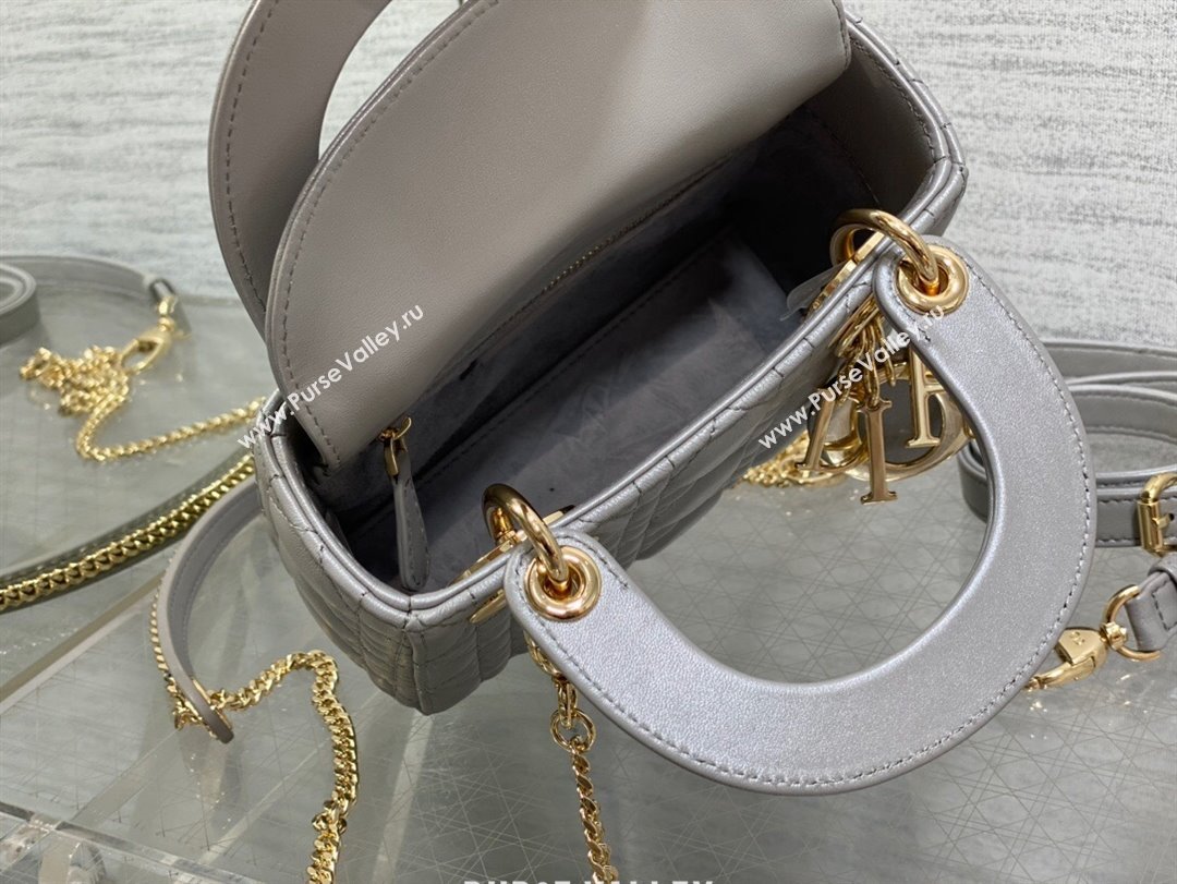 Dior Mini Lady Dior Bag in Grey Pearlescent Cannage Lambskin 2024 (XXG-24070301)
