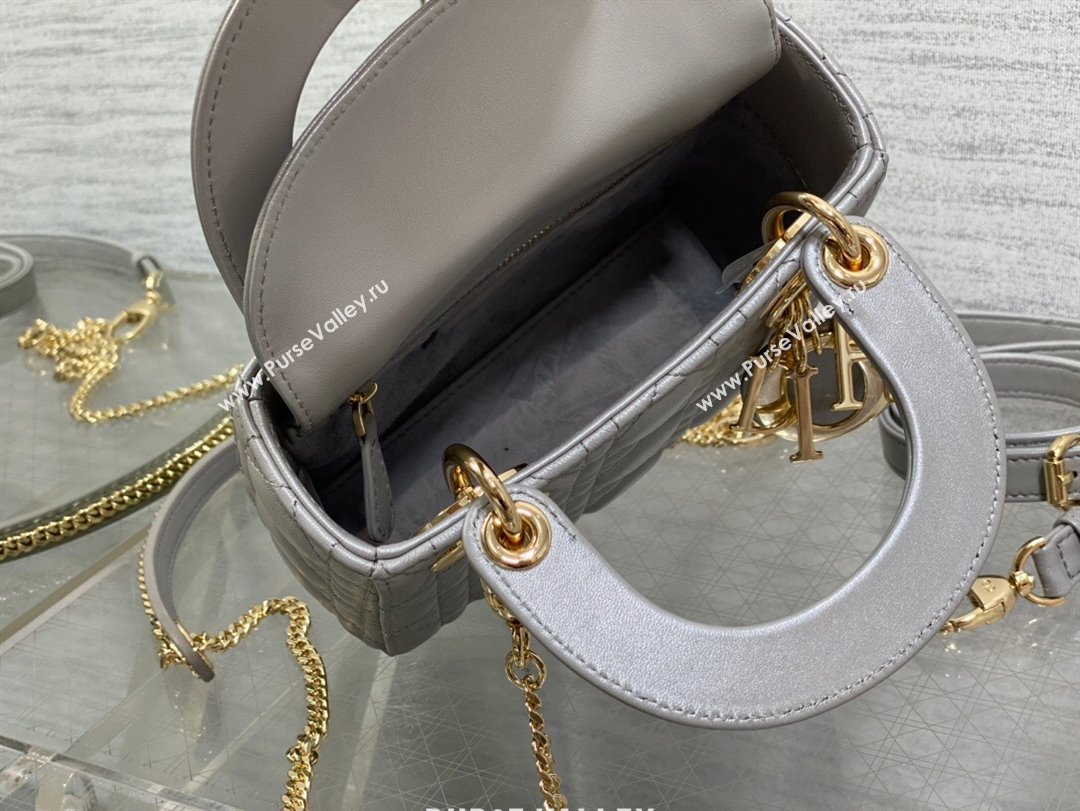 Dior Mini Lady Dior Bag in Grey Pearlescent Cannage Lambskin 2024 (XXG-24070301)