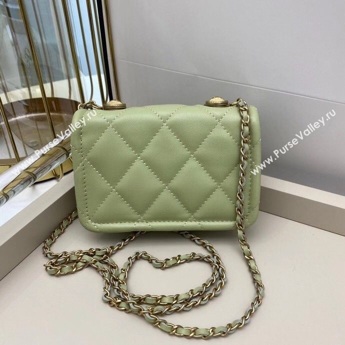 Chanel Quilted Lambskin Mini Flap Bag with Metal Button AP1664 Green 2020 (SMJD-20112305)