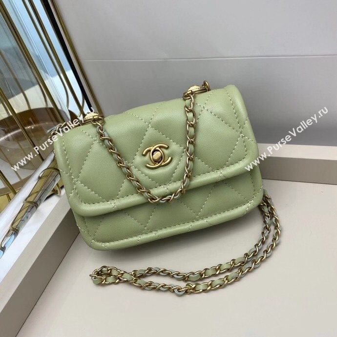 Chanel Quilted Lambskin Mini Flap Bag with Metal Button AP1664 Green 2020 (SMJD-20112305)