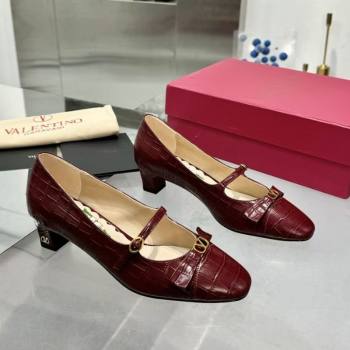 Valentino Bowow Decollete Pumps 5cm in Crocodile-Effect Printed Calfskin Dark Burgundy 2025 (XL-250428064)