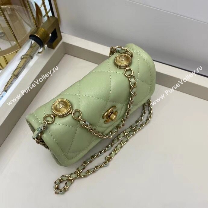 Chanel Quilted Lambskin Mini Flap Bag with Metal Button AP1664 Green 2020 (SMJD-20112305)