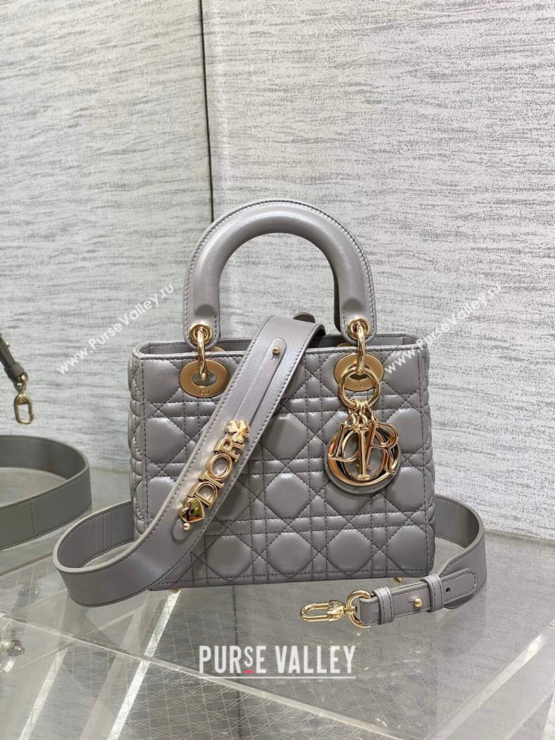 Dior Small Lady My ABCDior Bag in Grey Pearlescent Cannage Lambskin 2024 (XXG-24070302)