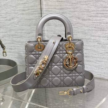 Dior Small Lady My ABCDior Bag in Grey Pearlescent Cannage Lambskin 2024 (XXG-24070302)
