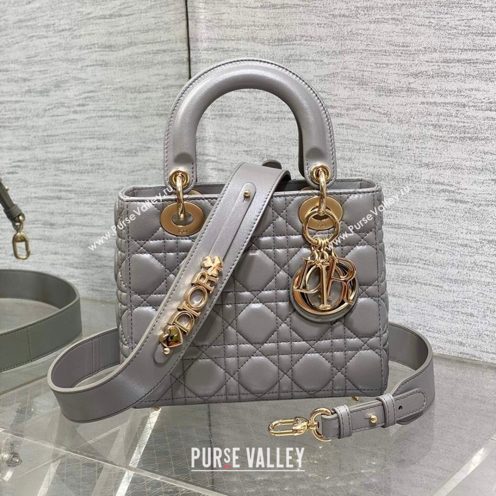 Dior Small Lady My ABCDior Bag in Grey Pearlescent Cannage Lambskin 2024 (XXG-24070302)