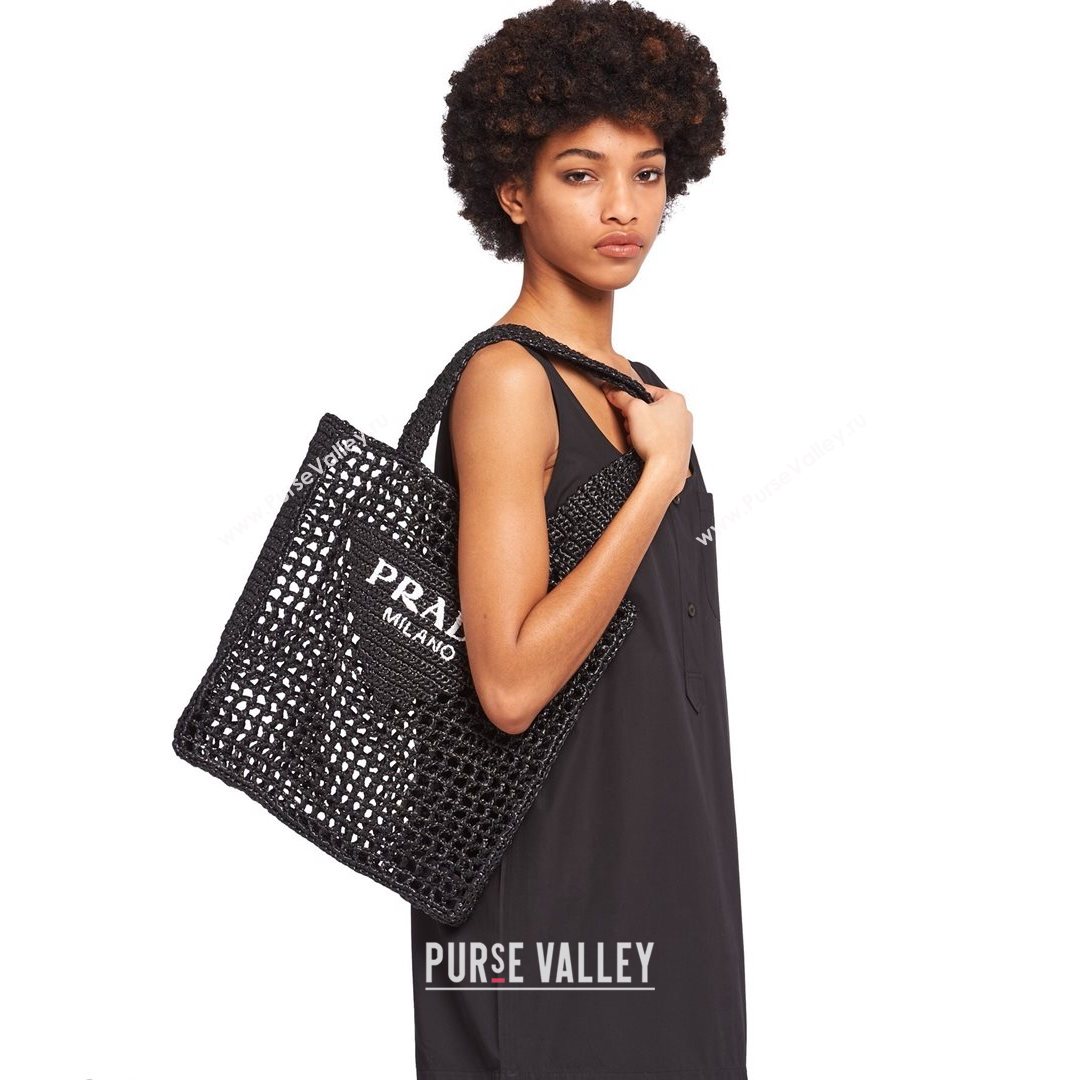 Prada Woven Raffia Tote Bag 1BG393 Black 2021 (YZ-21080422)