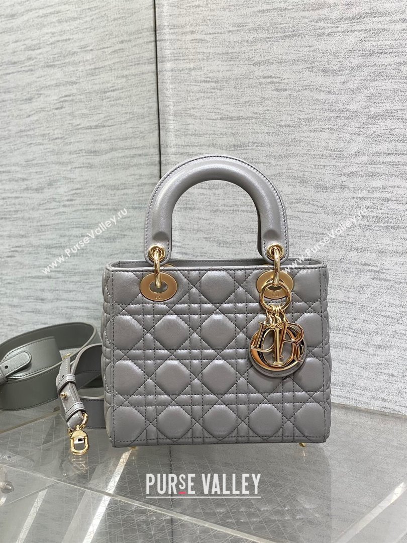 Dior Small Lady My ABCDior Bag in Grey Pearlescent Cannage Lambskin 2024 (XXG-24070302)