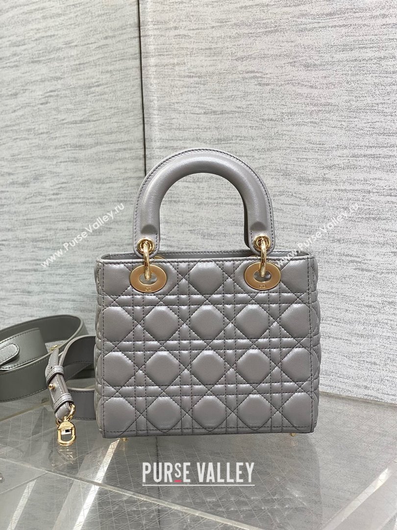 Dior Small Lady My ABCDior Bag in Grey Pearlescent Cannage Lambskin 2024 (XXG-24070302)