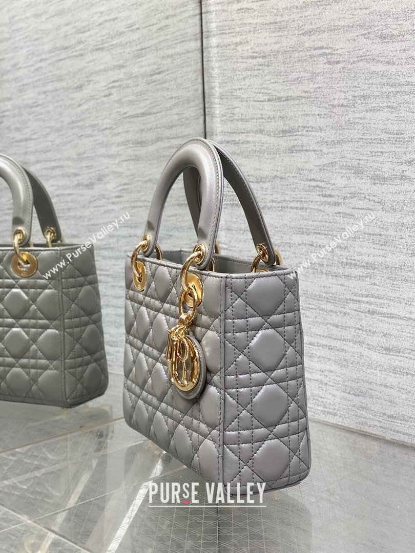 Dior Small Lady My ABCDior Bag in Grey Pearlescent Cannage Lambskin 2024 (XXG-24070302)