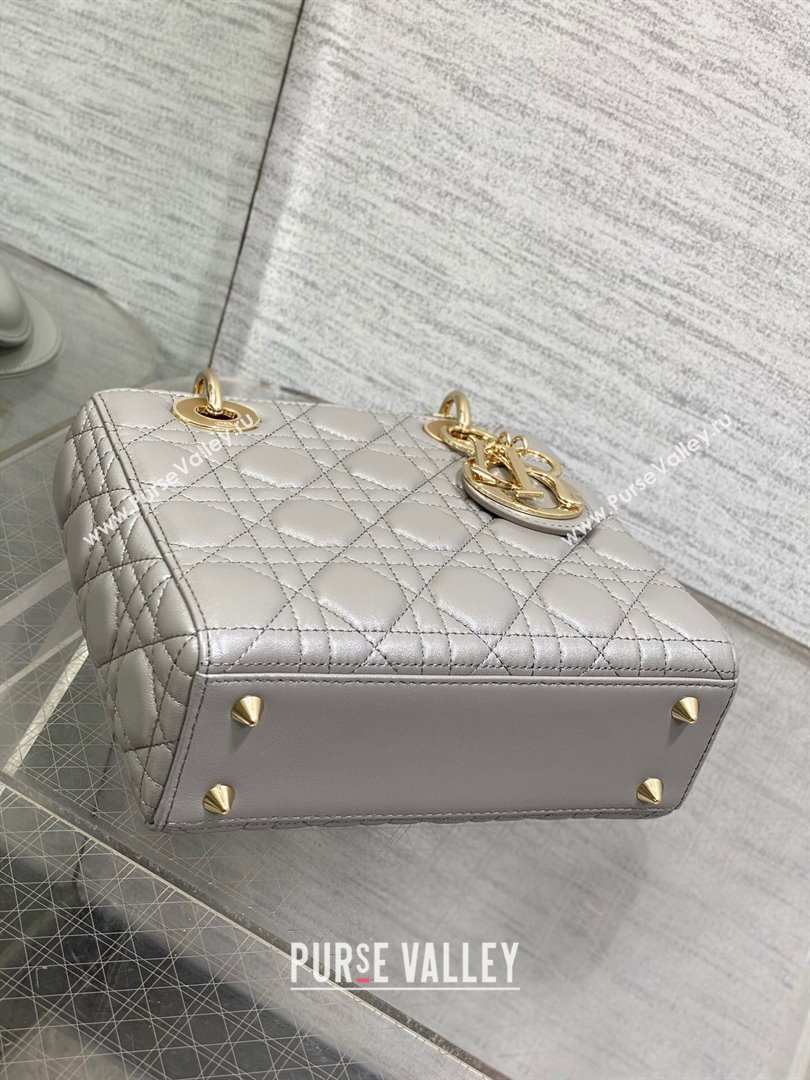 Dior Small Lady My ABCDior Bag in Grey Pearlescent Cannage Lambskin 2024 (XXG-24070302)