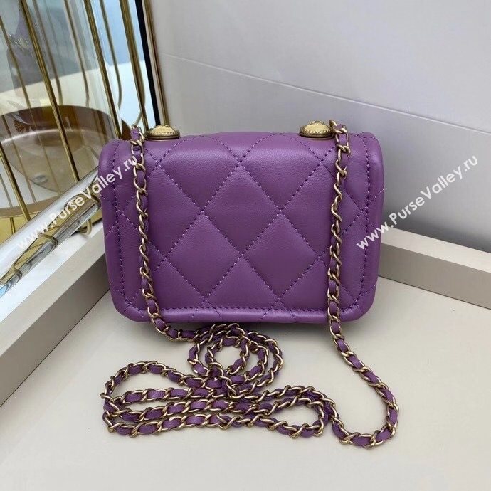 Chanel Quilted Lambskin Mini Flap Bag with Metal Button AP1664 Purple 2020 (SMJD-20112306)
