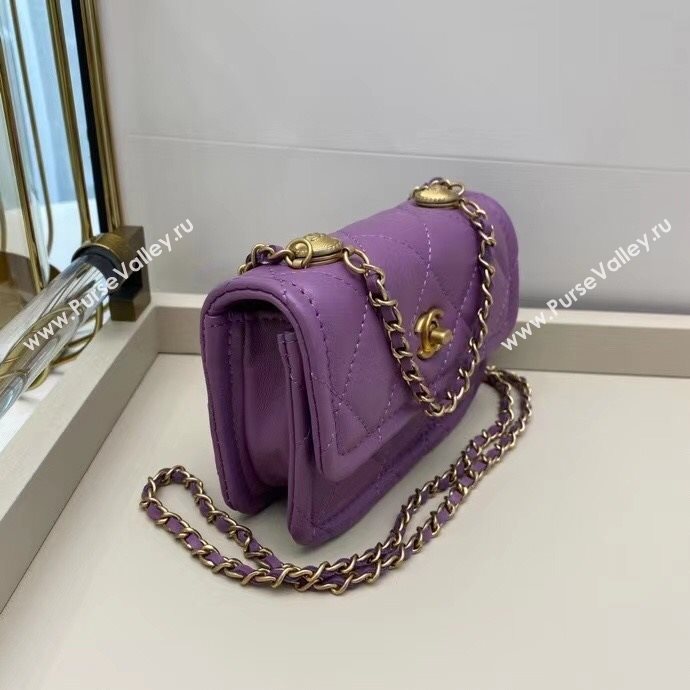 Chanel Quilted Lambskin Mini Flap Bag with Metal Button AP1664 Purple 2020 (SMJD-20112306)