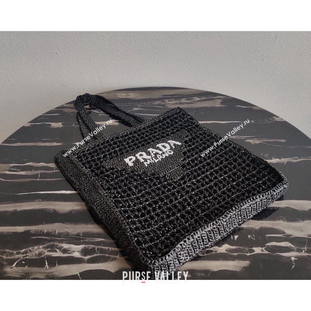 Prada Woven Raffia Tote Bag 1BG393 Black 2021 (YZ-21080422)