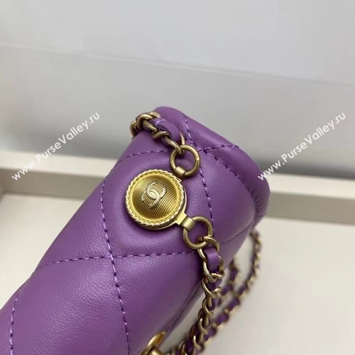 Chanel Quilted Lambskin Mini Flap Bag with Metal Button AP1664 Purple 2020 (SMJD-20112306)