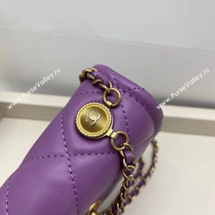Chanel Quilted Lambskin Mini Flap Bag with Metal Button AP1664 Purple 2020 (SMJD-20112306)