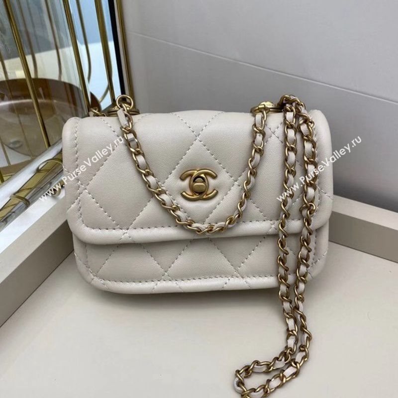 Chanel Quilted Lambskin Mini Flap Bag with Metal Button AP1664 White 2020 (SMJD-20112307)