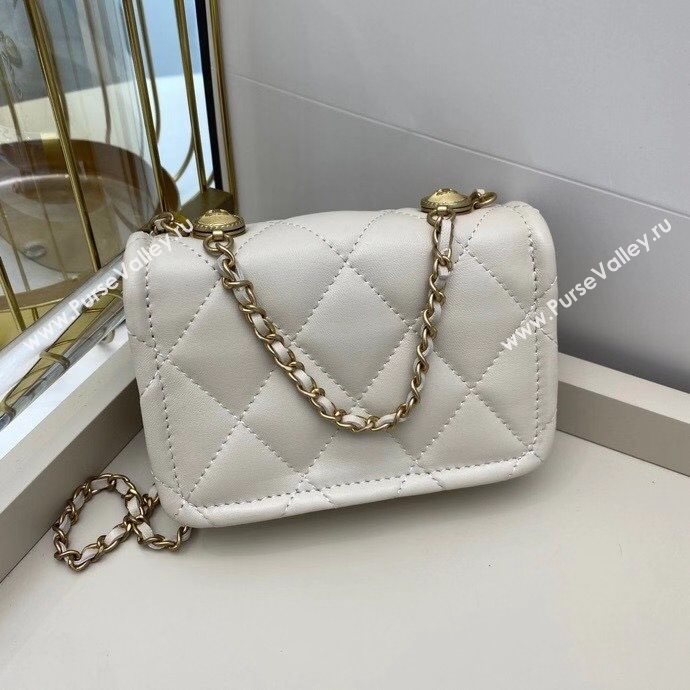 Chanel Quilted Lambskin Mini Flap Bag with Metal Button AP1664 White 2020 (SMJD-20112307)