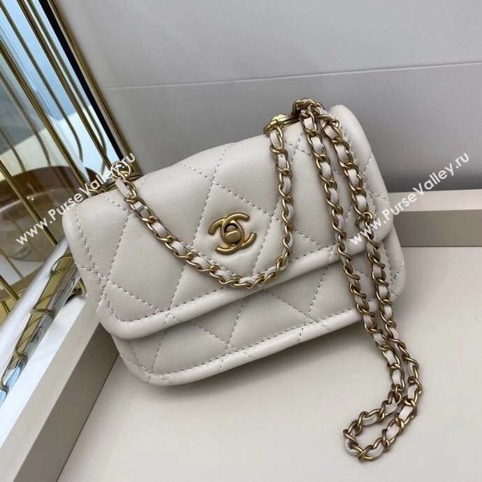 Chanel Quilted Lambskin Mini Flap Bag with Metal Button AP1664 White 2020 (SMJD-20112307)