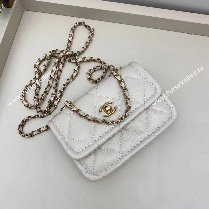 Chanel Quilted Lambskin Mini Flap Bag with Metal Button AP1664 White 2020 (SMJD-20112307)