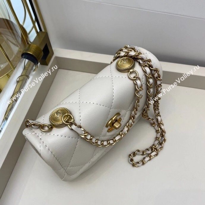 Chanel Quilted Lambskin Mini Flap Bag with Metal Button AP1664 White 2020 (SMJD-20112307)