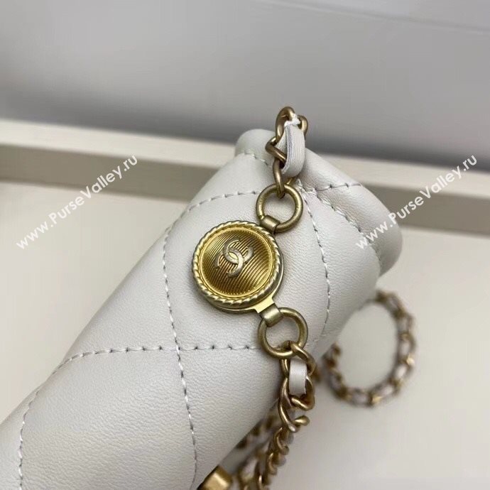 Chanel Quilted Lambskin Mini Flap Bag with Metal Button AP1664 White 2020 (SMJD-20112307)